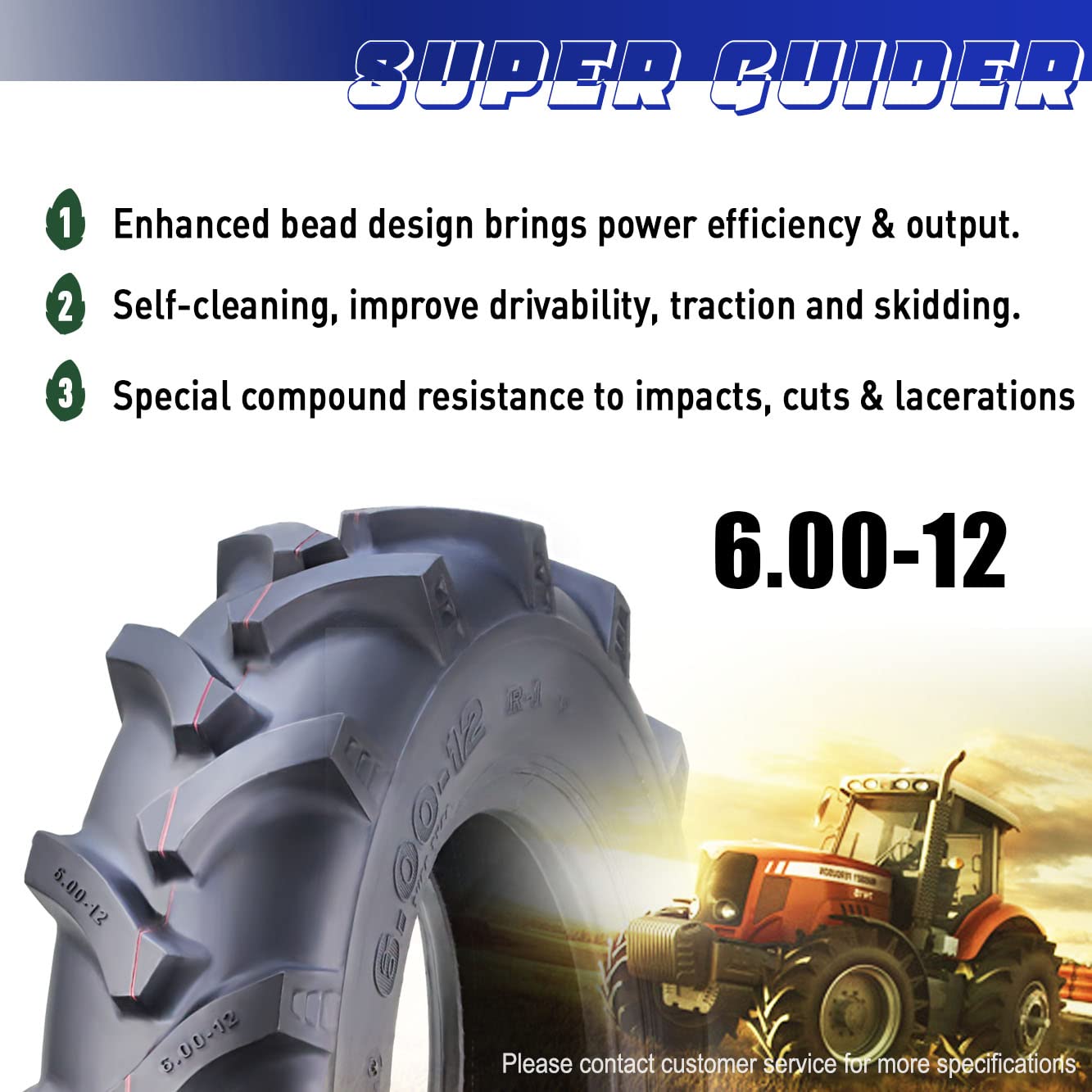 Amazon.com: SUPERGUIDER 6.00-12 Agricultural Farm Tractor